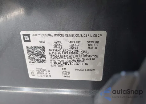 2018 GMC Terrain Slt из США, поврежденный, VIN 3GKALPEV8JL371134